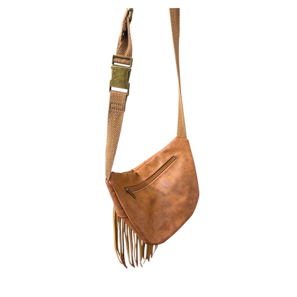 Fringed Tan Leather Fanny Pack and Crossbody Bag - Picture 2 of 5